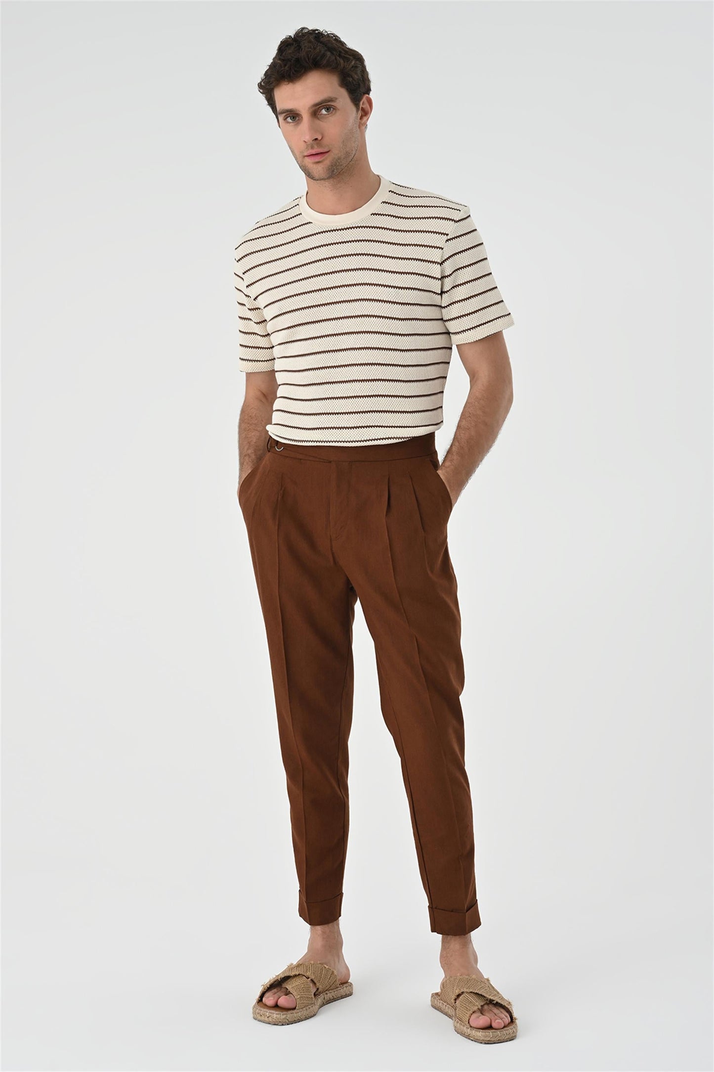 KOALA SYDNEY Men's Brown Striped Knitted T-Shirt