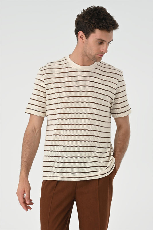 KOALA SYDNEY Men's Brown Striped Knitted T-Shirt