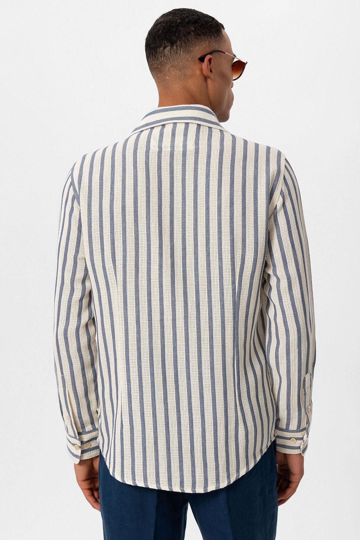 KOALA SYDNEY Men's Indigo Striped Knit Long-Sleeve Shirt