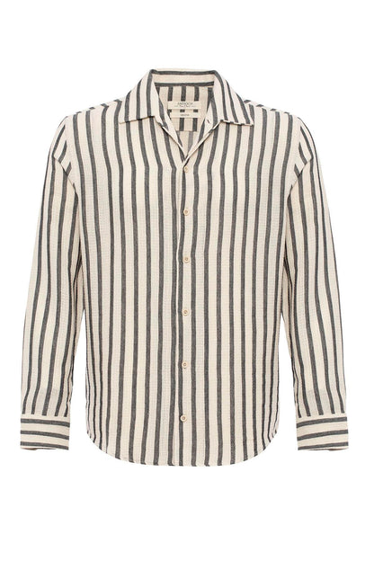 Men's Black Striped Knit Long-Sleeve Shirt - Wessi