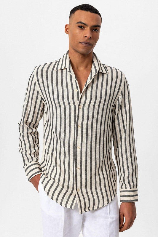 KOALA SYDNEY Men's Black Striped Knit Long-Sleeve Shirt