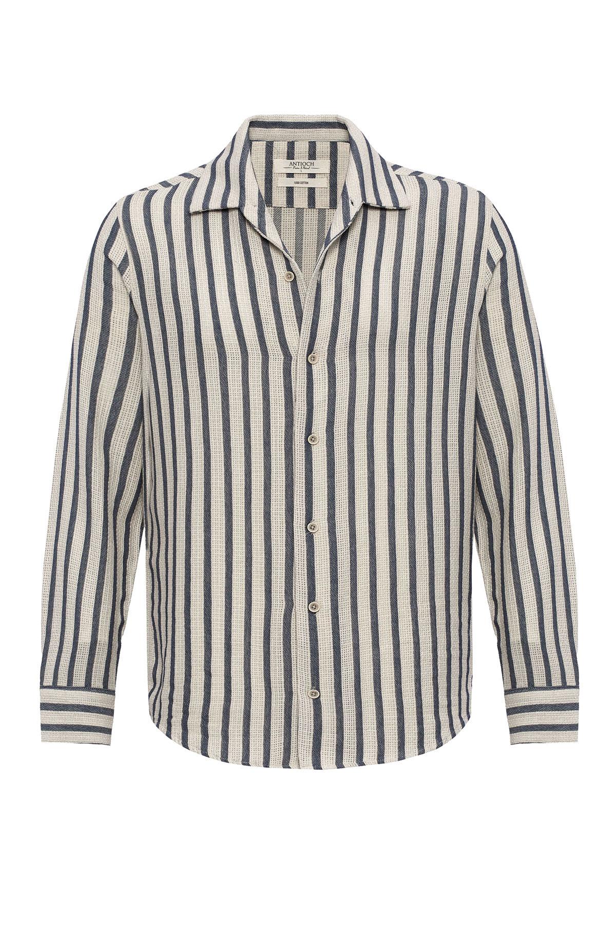 KOALA SYDNEY Men's Indigo Striped Knit Long-Sleeve Shirt