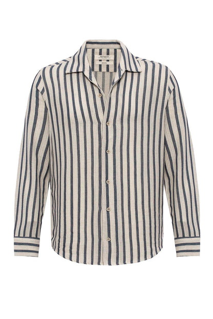 Men's Indigo Striped Knit Long-Sleeve Shirt