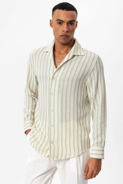 KOALA SYDNEY Men's Mint Striped Knit Long-Sleeve Shirt
