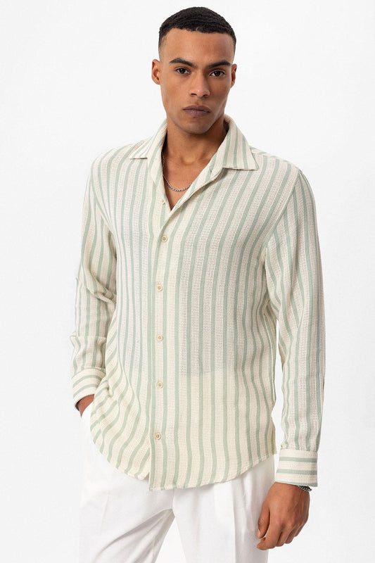 KOALA SYDNEY Men's Mint Striped Knit Long-Sleeve Shirt