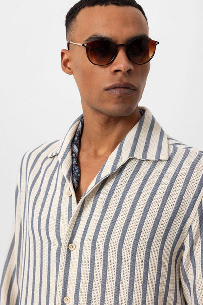 KOALA SYDNEY Men's Indigo Striped Knit Long-Sleeve Shirt