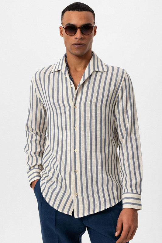 KOALA SYDNEY  Men's Indigo Striped Knit Long-Sleeve Shirt -