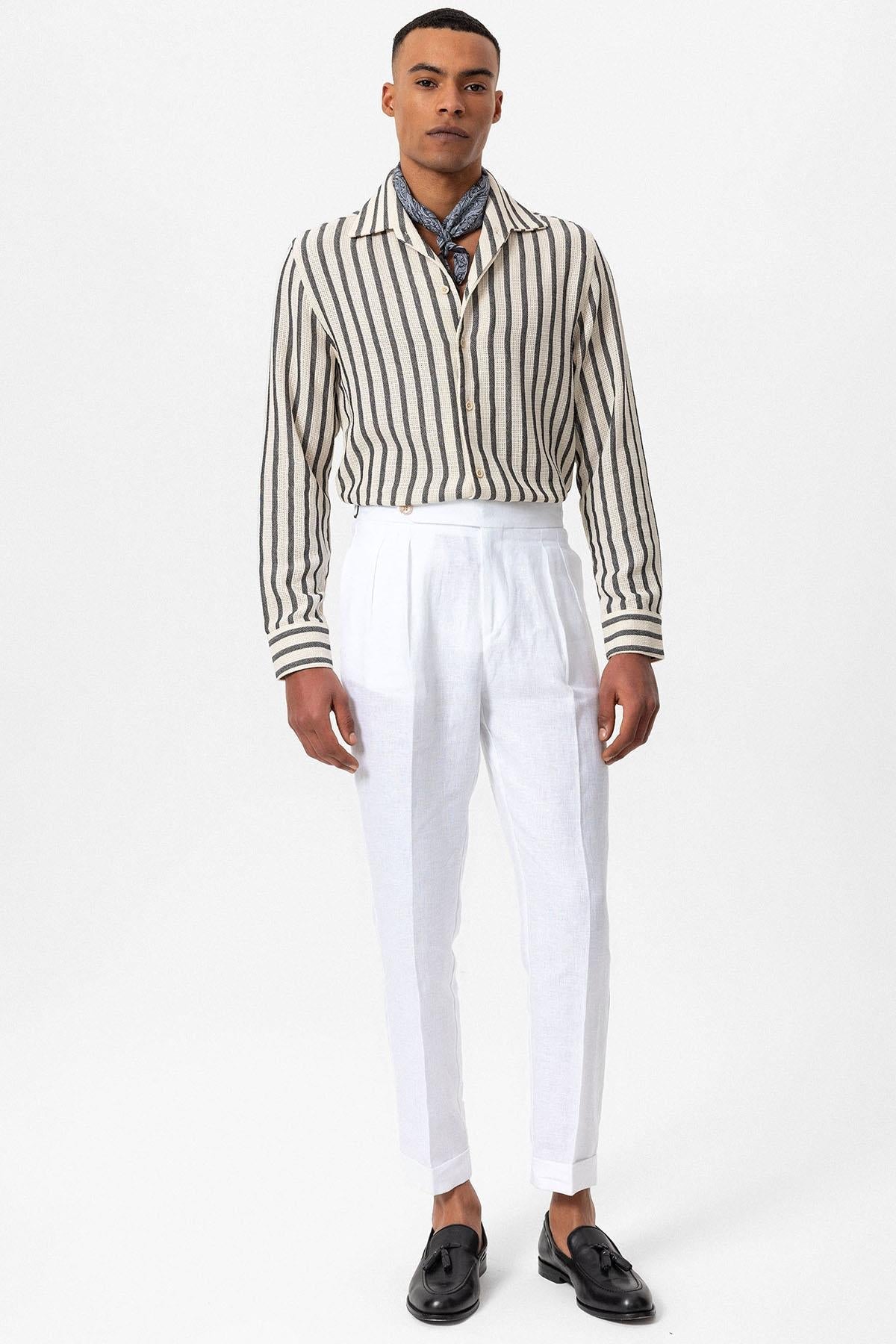 Men's Black Striped Knit Long-Sleeve Shirt - Wessi