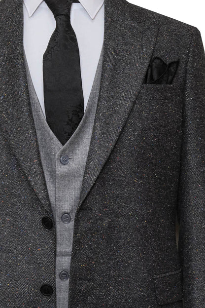 KOALA SYDNEY  Gray Jacket, Vest, White Shirt, Black Trousers, and Tie Combo - Modern Style -