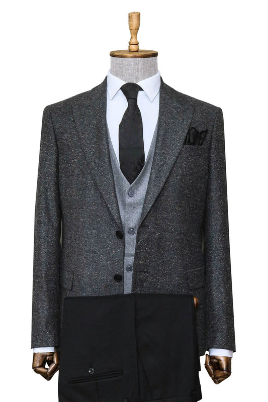 KOALA SYDNEY  Gray Jacket, Vest, White Shirt, Black Trousers, and Tie Combo - Modern Style