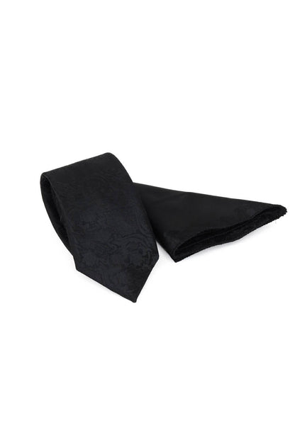 KOALA SYDNEY  Black Damask Patterned Tie and Pocket Square Set
