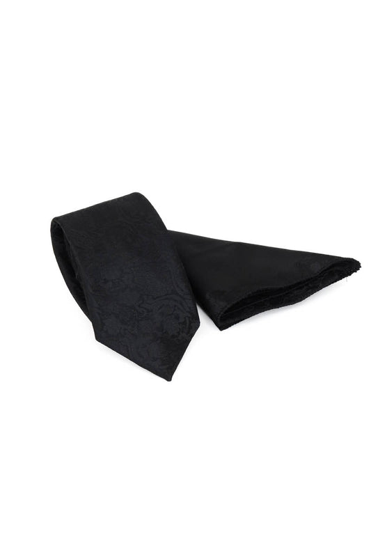 KOALA SYDNEY  Black Damask Patterned Tie and Pocket Square Set