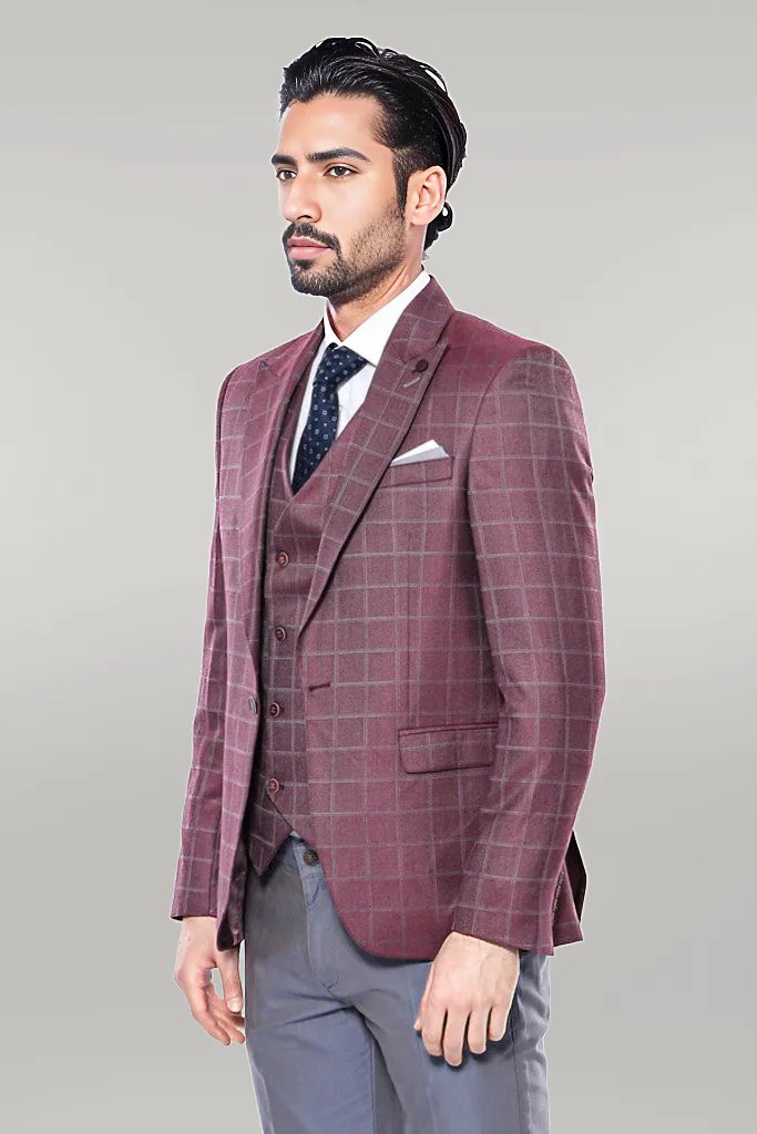 KOALA SYDNEY  Combined Vested Burgundy Plaid Men's Suit -