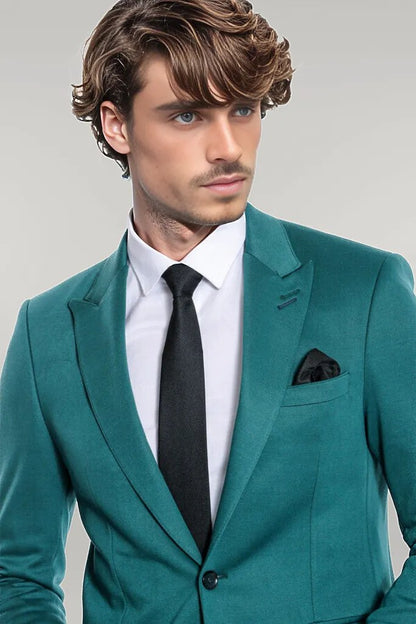 Cotton Slim Fit Plain Green Men Blazer