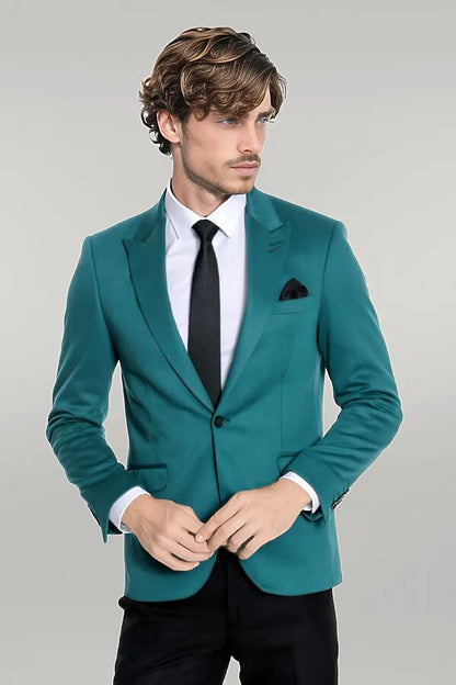 Cotton Slim Fit Plain Green Men Blazer