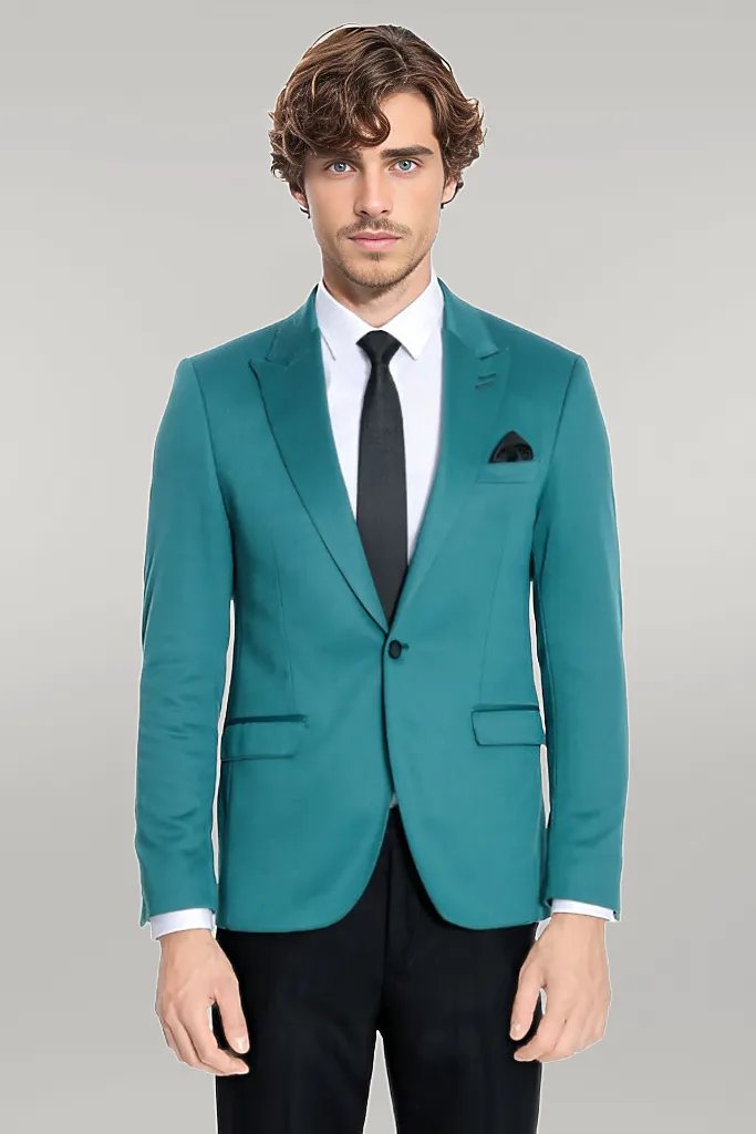 Cotton Slim Fit Plain Green Men Blazer