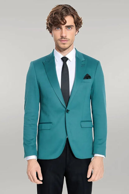 Cotton Slim Fit Plain Green Men Blazer
