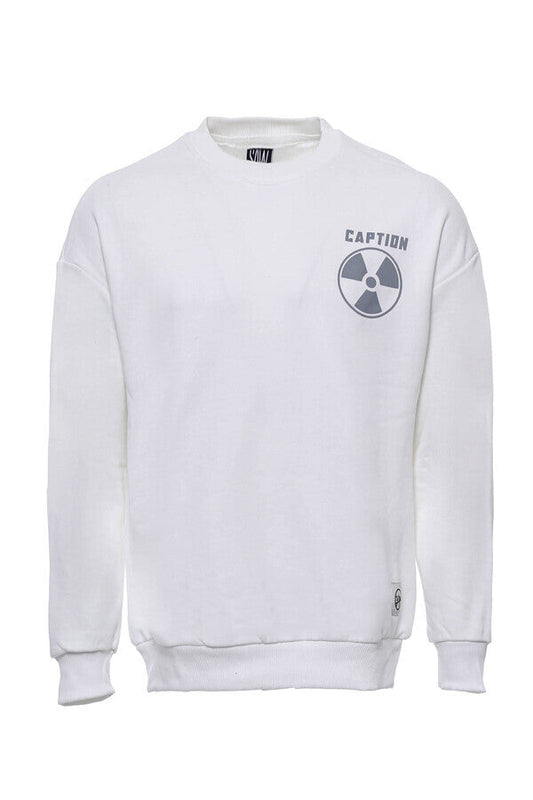 Crew Neck Both Side Printed White Sweatshirt - Wessi