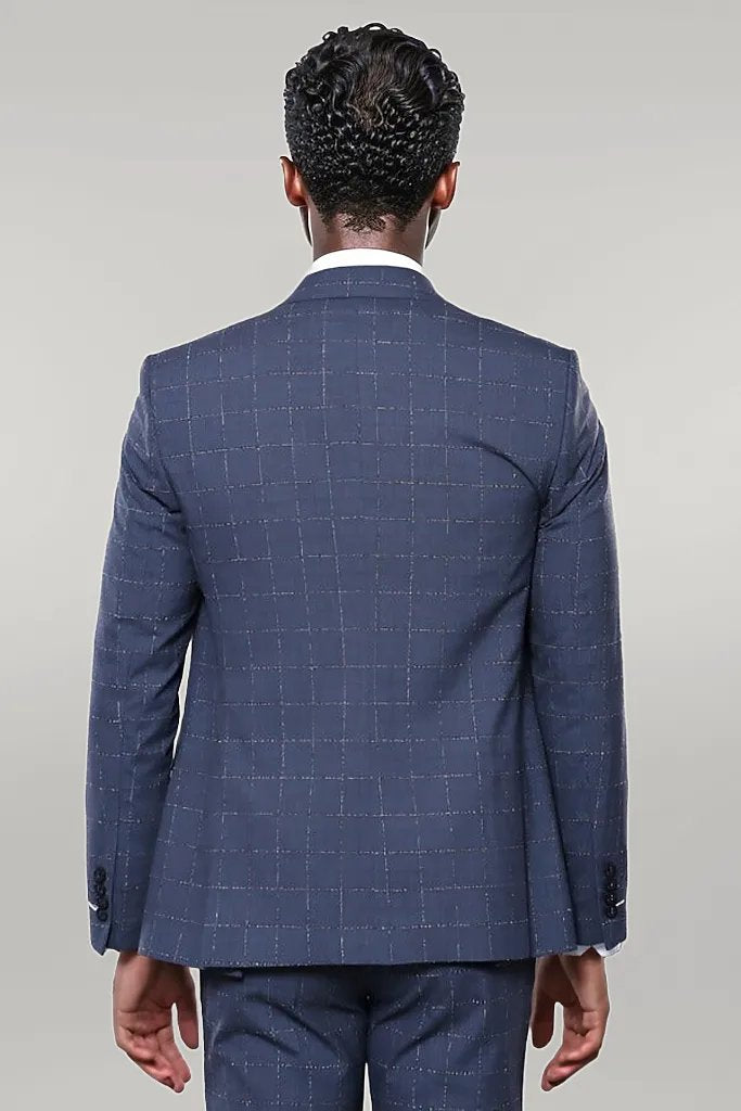 KOALA SYDNEY  Dark Blue Vested Checked Men Suit |