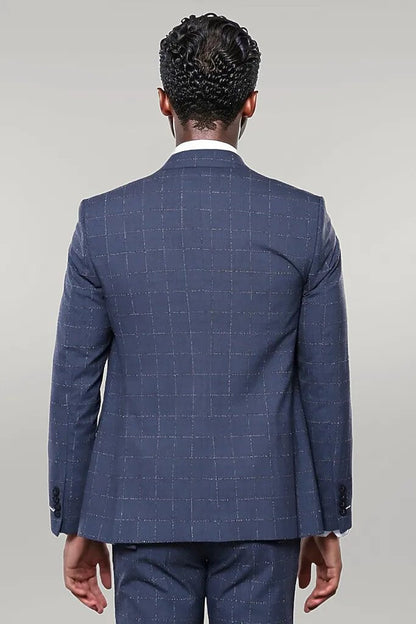 KOALA SYDNEY  Dark Blue Vested Checked Men Suit |