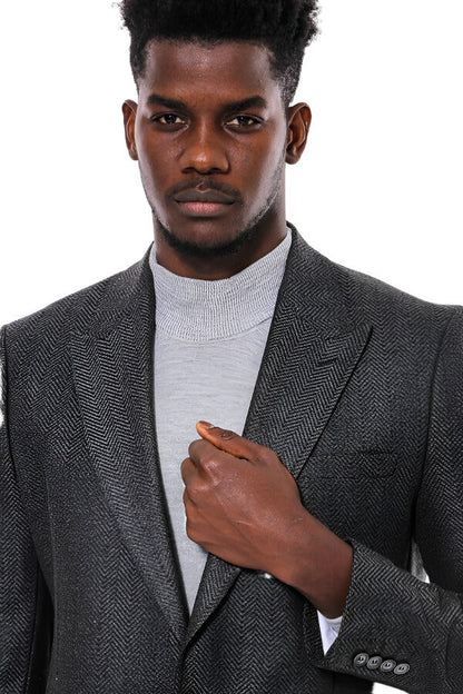 KOALA SYDNEY  Dark Grey Patterned Slim Fit Blazer -