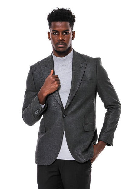 KOALA SYDNEY  Dark Grey Patterned Slim Fit Blazer -