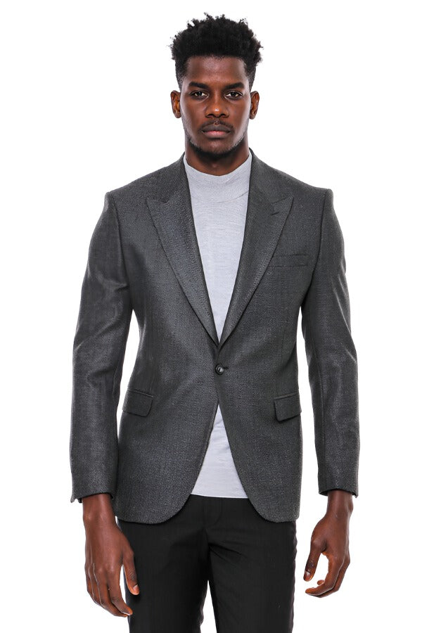 KOALA SYDNEY  Dark Grey Patterned Slim Fit Blazer -