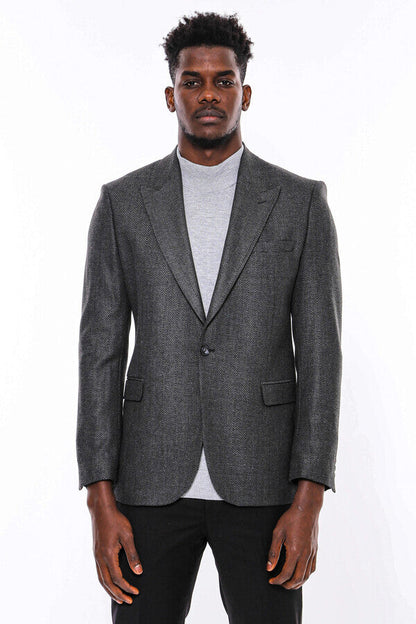 KOALA SYDNEY  Dark Grey Patterned Slim Fit Blazer -