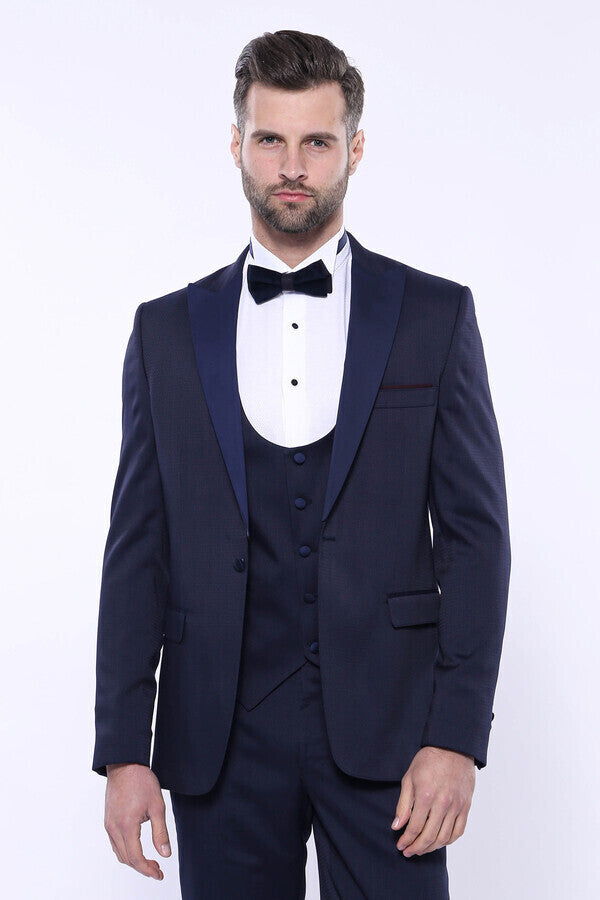 Detachable Lapel Navy Suit