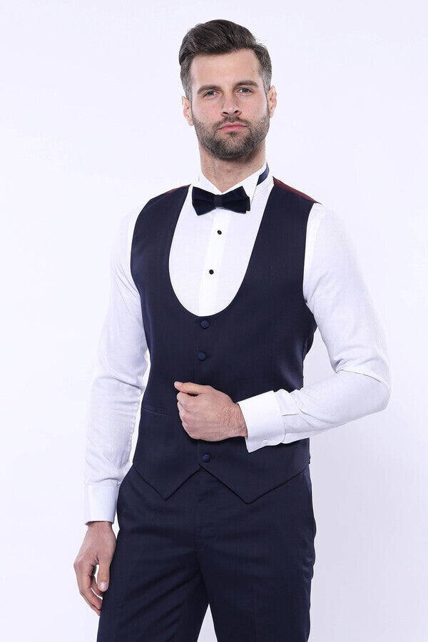 Detachable Lapel Navy Suit