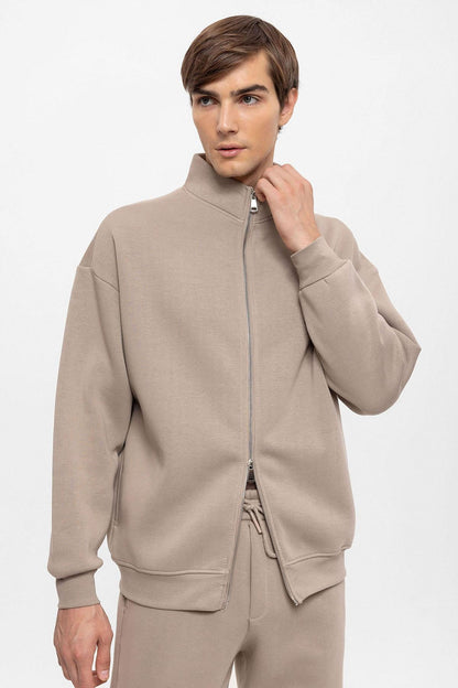 KOALA SYDNEY Men's Mink High Collar Double Zipper Closure Sweatshirt