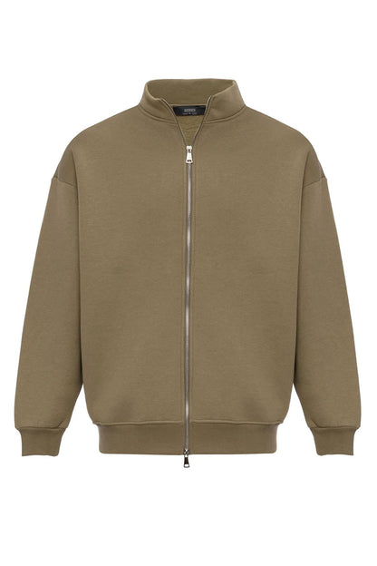 KOALA SYDNEY Men's Khaki High Collar Double Zipper Closure Sweatshirt