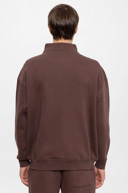 KOALA SYDNEY Men's Brown High Collar Double Zipper Closure Sweatshirt