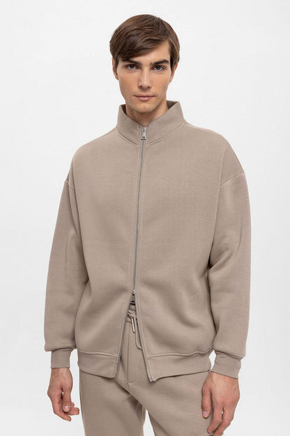 KOALA SYDNEY Men's Mink High Collar Double Zipper Closure Sweatshirt