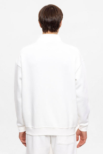 KOALA SYDNEY Men's Ecru High Collar Double Zipper Closure Sweatshirt