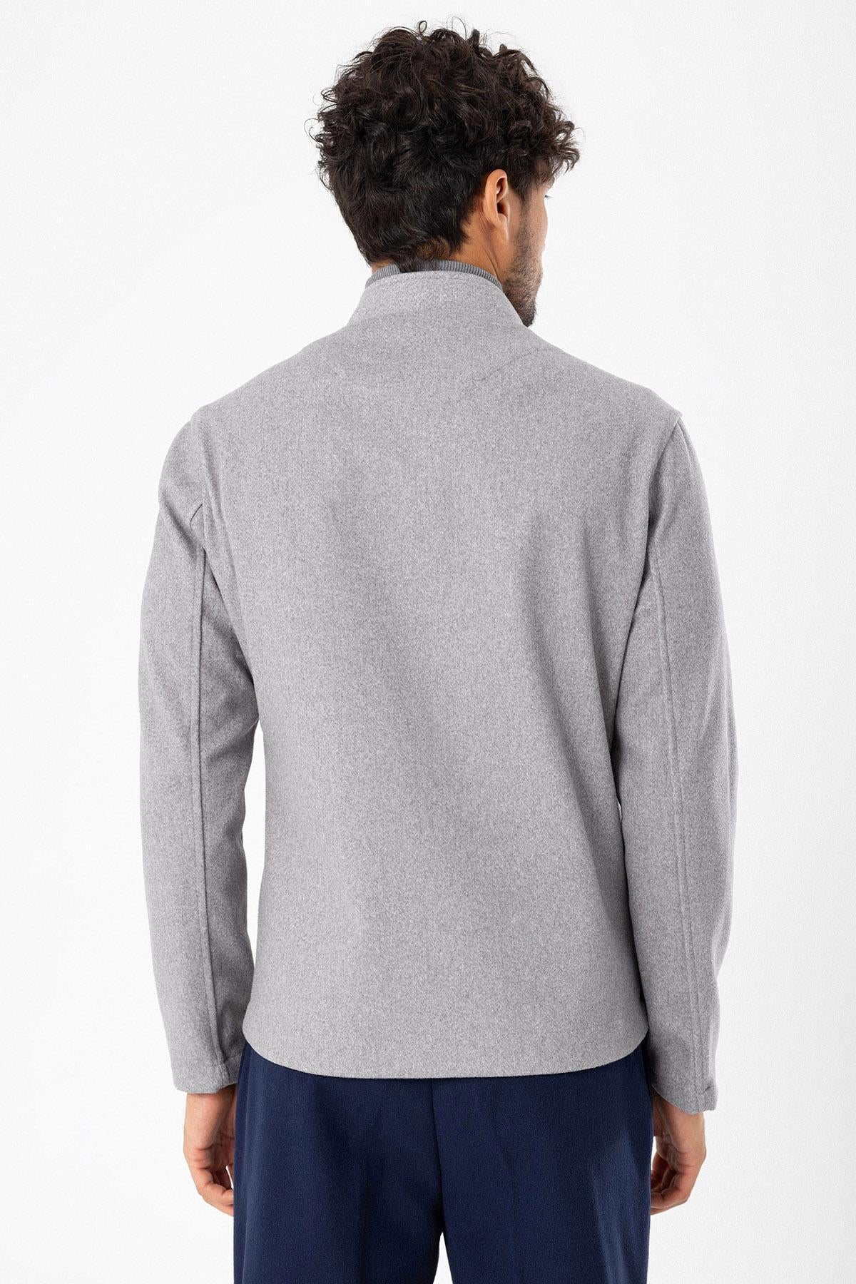 Men's Light Grey High Collar Cashmere Coat