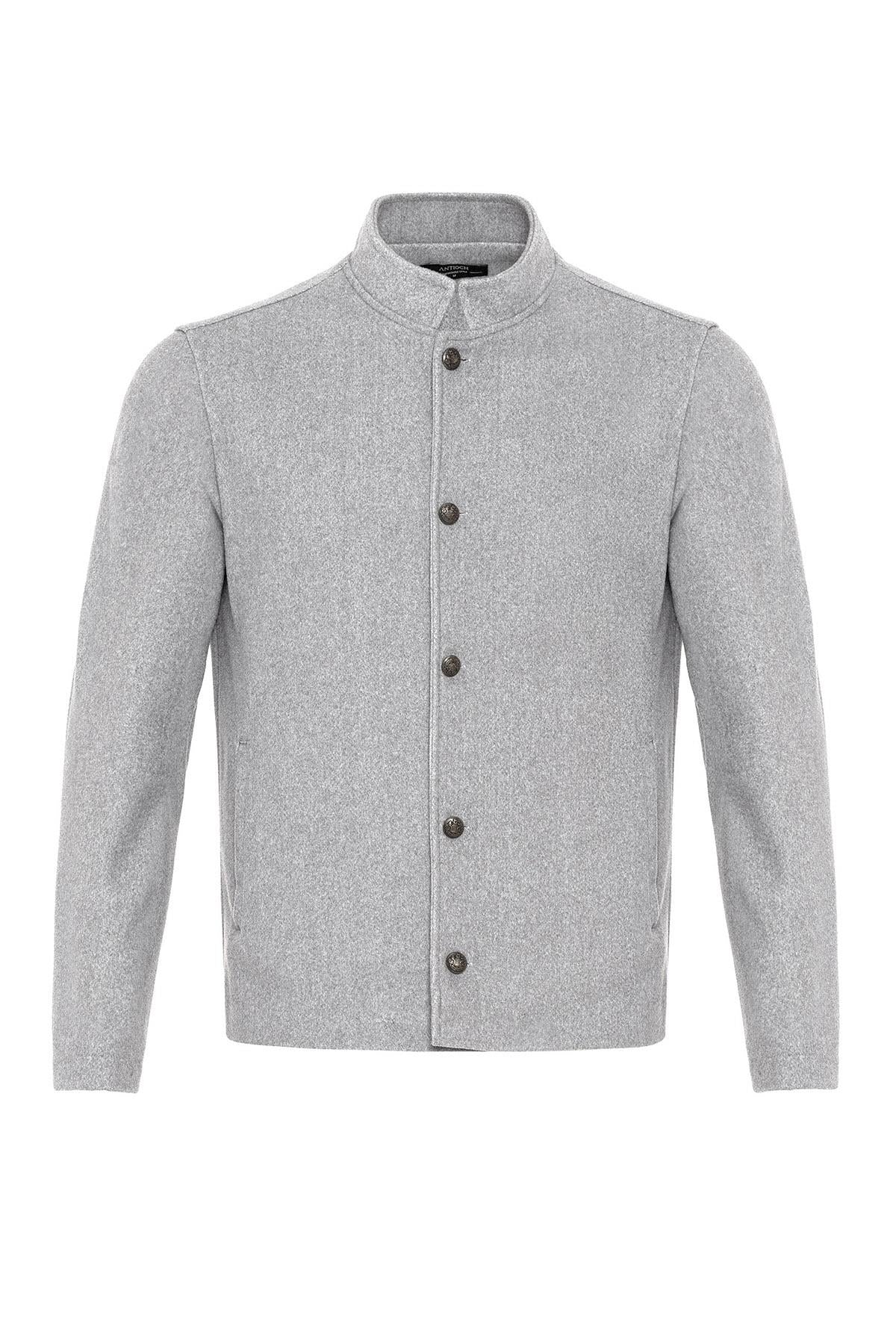 Men's Light Grey High Collar Cashmere Coat