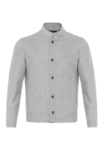 Men's Light Grey High Collar Cashmere Coat