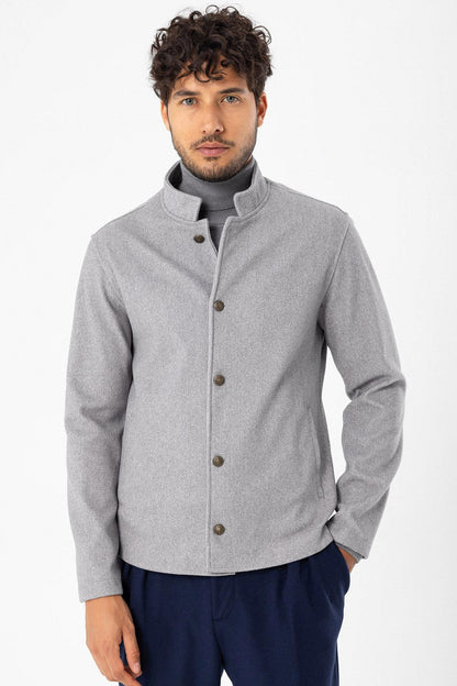 Men's Light Grey High Collar Cashmere Coat