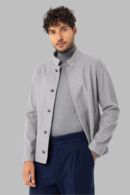 Men's Light Grey High Collar Cashmere Coat