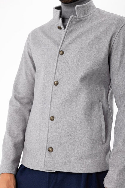 Men's Light Grey High Collar Cashmere Coat