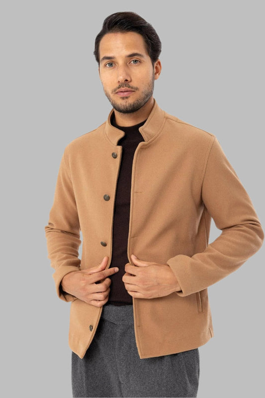 Men's Camel High Collar Cashmere Coat