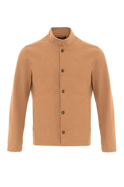 Men's Camel High Collar Cashmere Coat