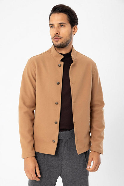 Men's Camel High Collar Cashmere Coat