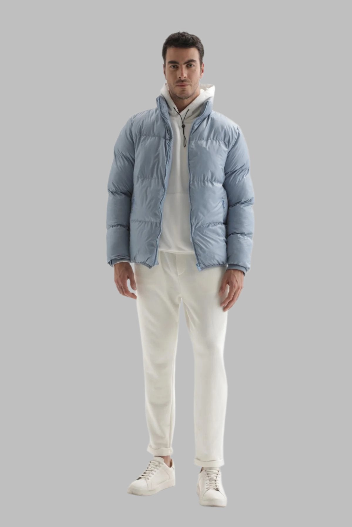 Men's Baby Blue Vertical Collar Rubber Inflatable Coat