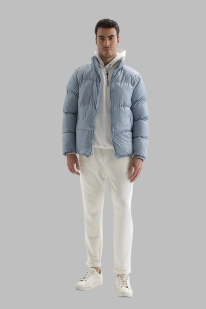 Men's Baby Blue Vertical Collar Rubber Inflatable Coat