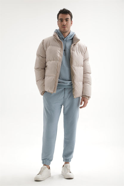 Men's Beige Vertical Collar Rubber Inflatable Coat