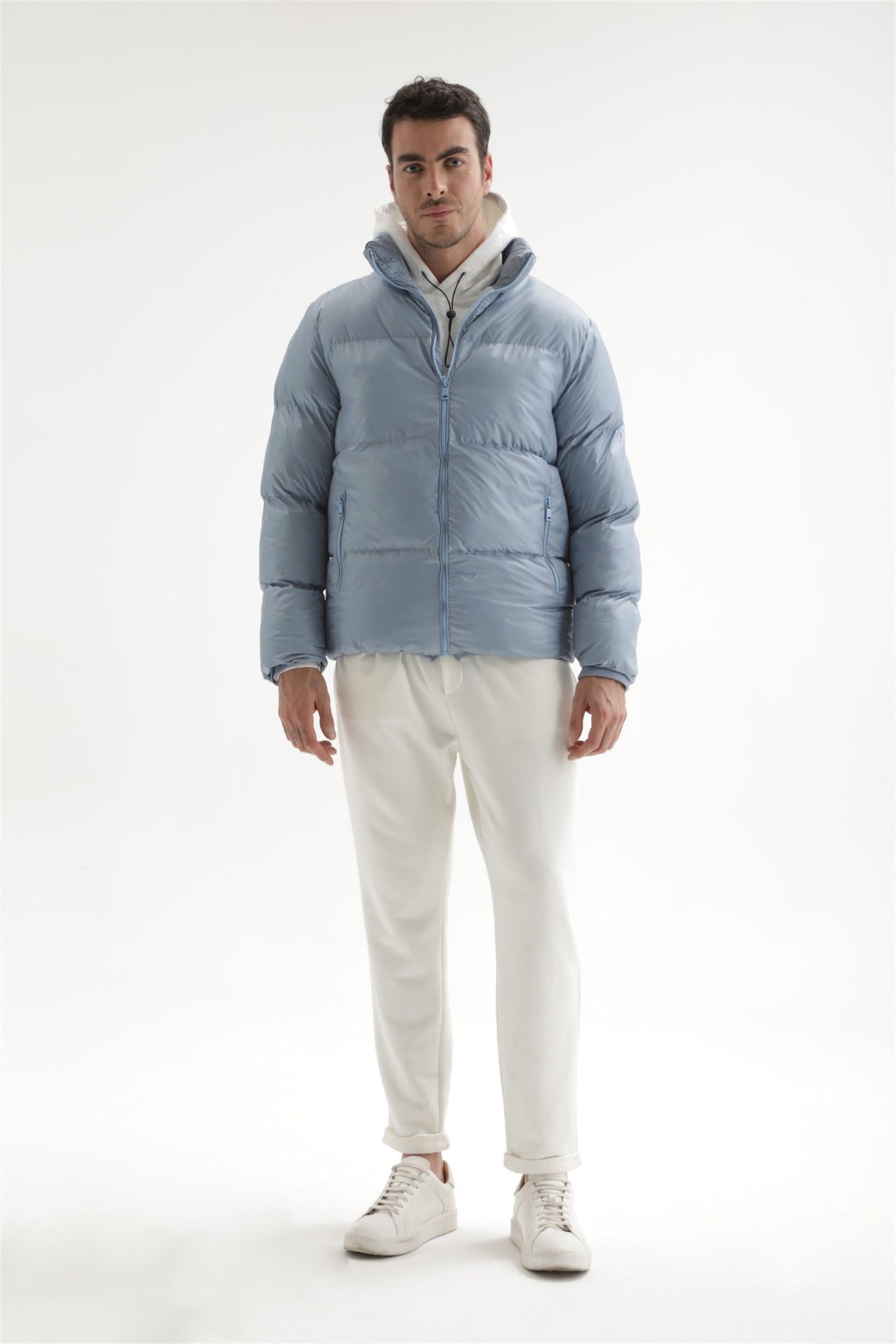 Men's Baby Blue Vertical Collar Rubber Inflatable Coat