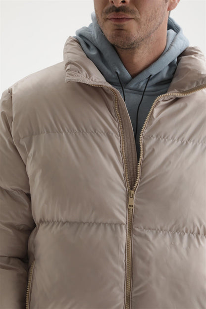 Men's Beige Vertical Collar Rubber Inflatable Coat