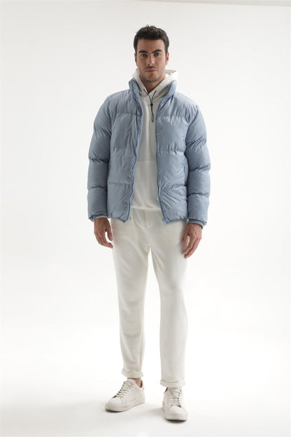 Men's Baby Blue Vertical Collar Rubber Inflatable Coat